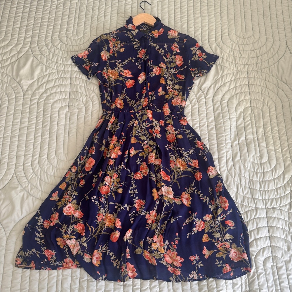 Reformation Dark Blue Floral Midi Dress - Picture 4 of 5